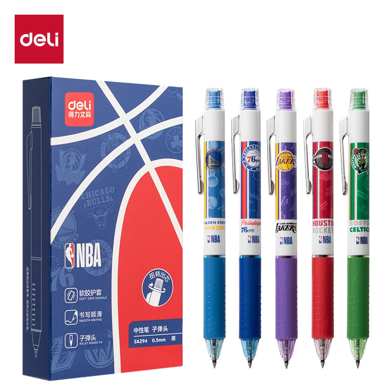 Deli/得力中性笔刷题笔子弹头臻顺滑油墨0.5子弹头NBA联名款