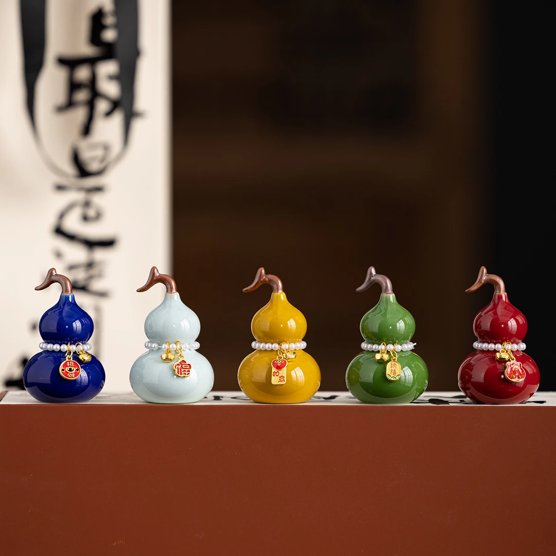 陶瓷可爱七彩小葫芦茶宠摆件创意平安福禄桌面装饰伴手礼文创礼盒
