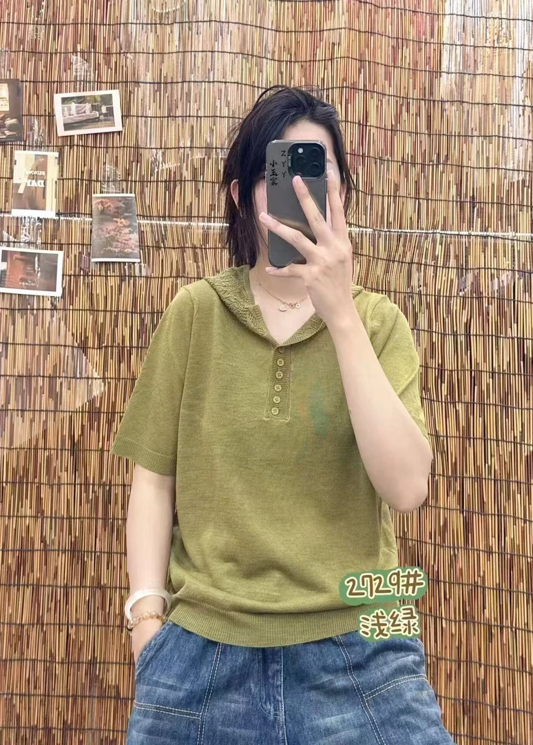 （老高推荐）2025夏季爆款连帽针织短袖 2729