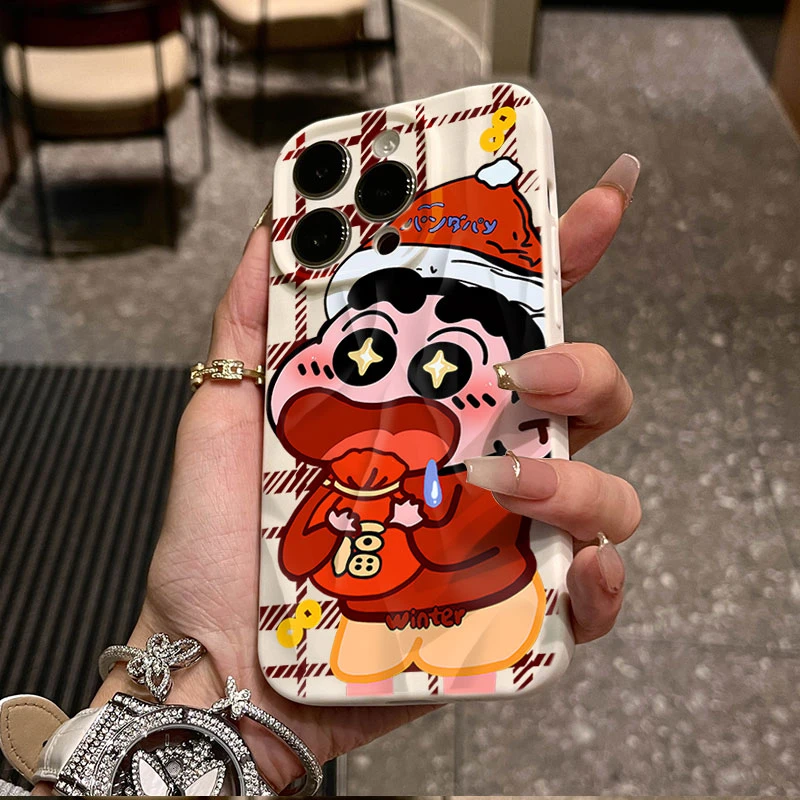 红帽福袋小新适用iphone16苹果15pro手机壳14plus褶皱13磨砂12/11