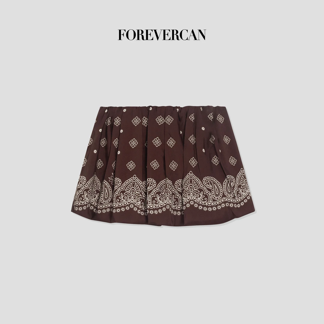 FOREVERCAN“佩斯利”张元英同款 腰果花松紧腰头半身裙裤 SD21936