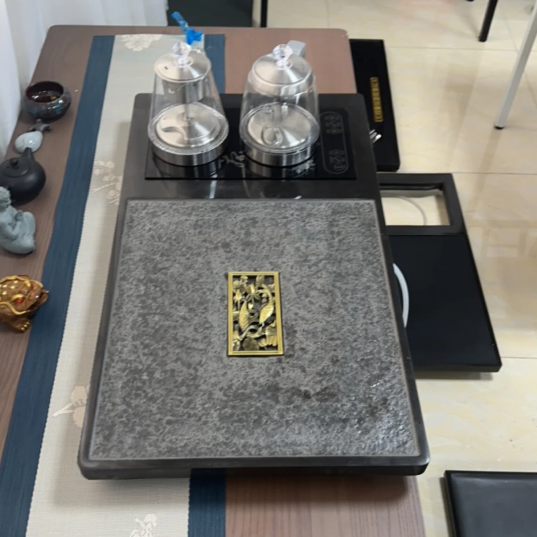 80-45-3天然乌金石家用干泡大茶盘方形茶海茶具套装