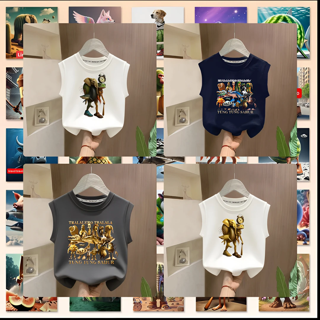美国山海经通通哥木棍人童装潮牌周边衣服男童背心无袖打底衫儿童
