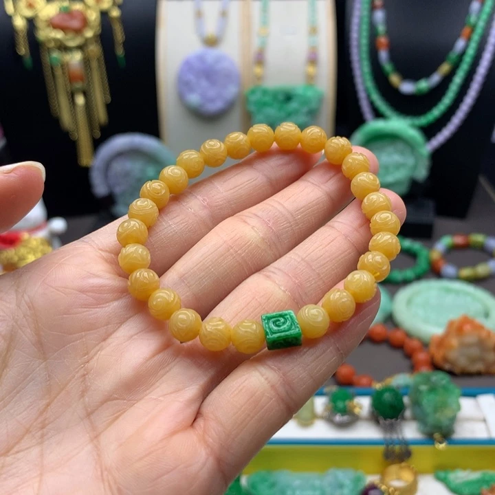 翡翠未镶嵌手链黄翡手串