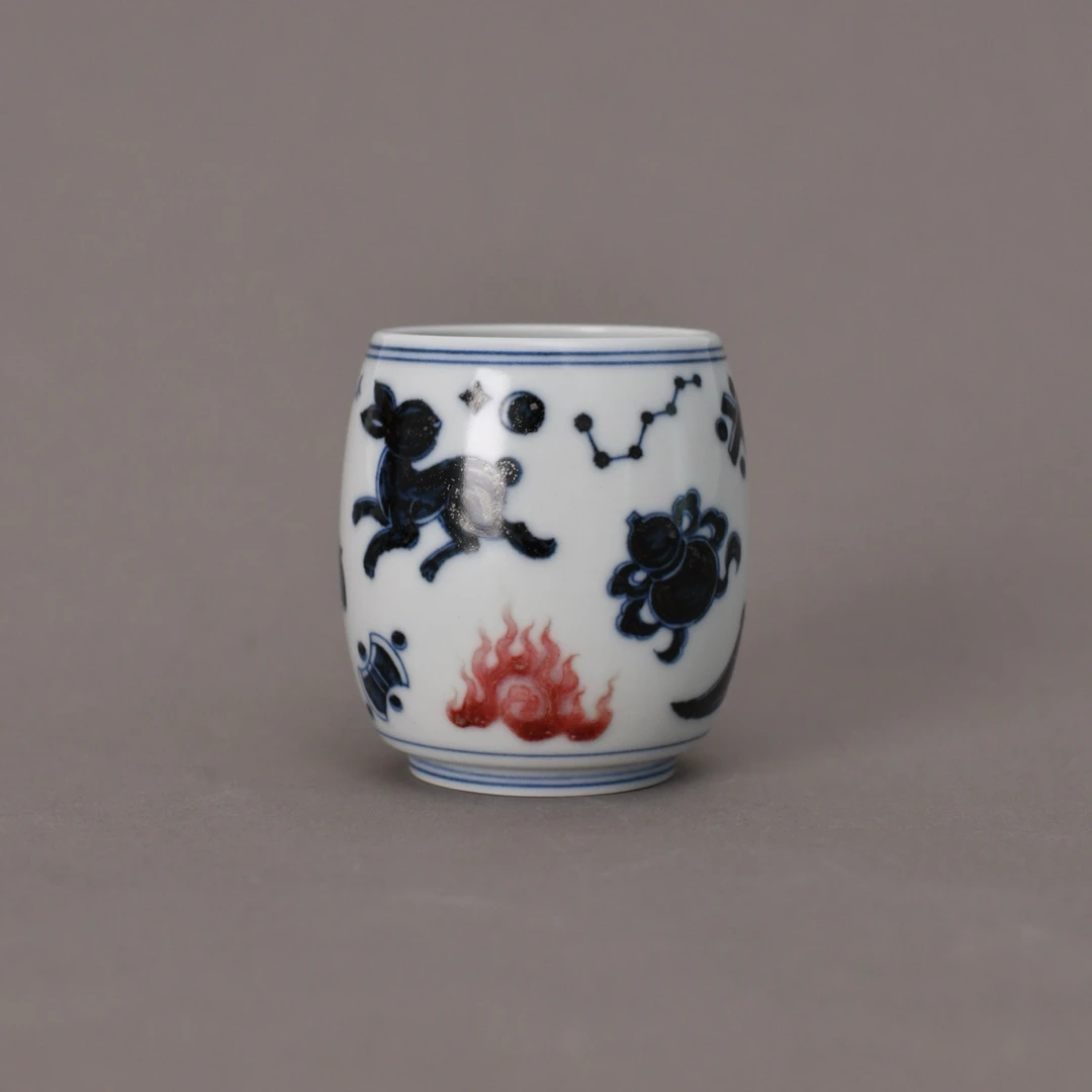 景德镇春风祥玉青花釉里红中秋宝藏兔纹鼓腰杯高端名窑收藏陶瓷杯