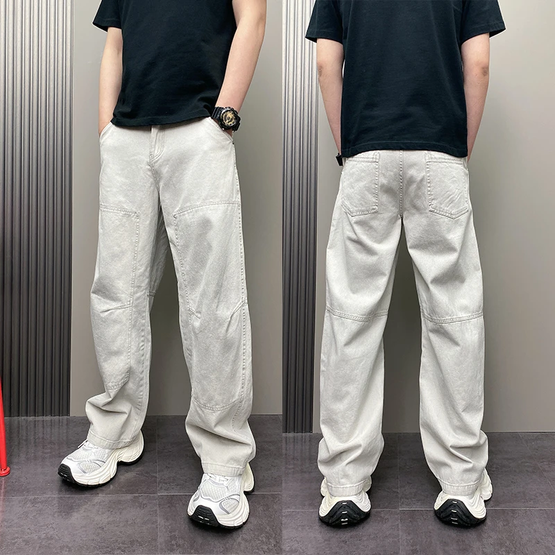 2025年春夏季潮牌韩版灰色宽松哈伦休闲水洗高街ins原创牛仔裤男