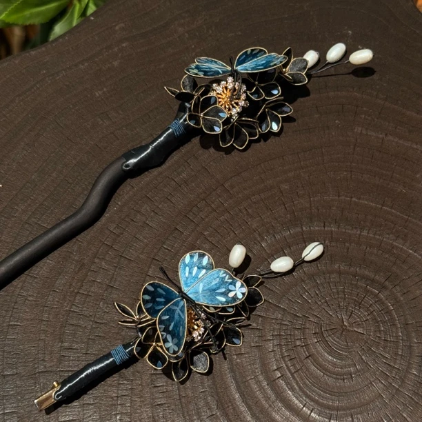 螺钿蝴蝶玉兰 发簪 非遗绒花掐丝发饰发簪