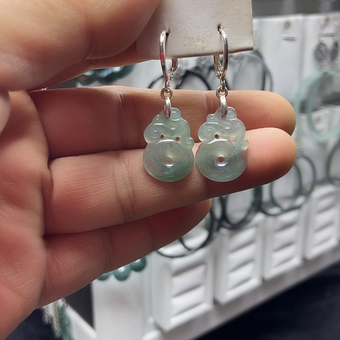 翡翠银S925镶嵌耳饰品质珠宝