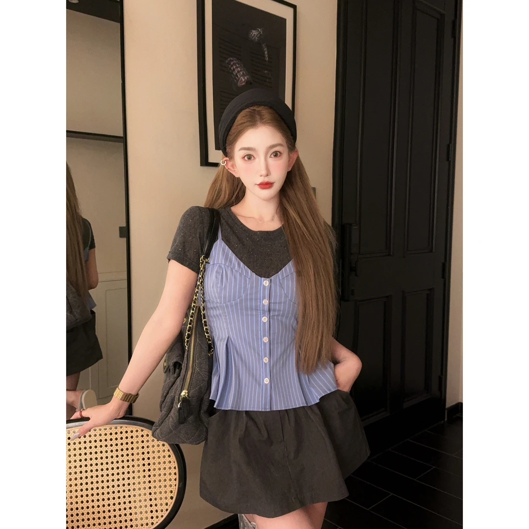 GUIDI GUDI【海鸥岛】纯棉条纹字母吊带背心/黄加蓝