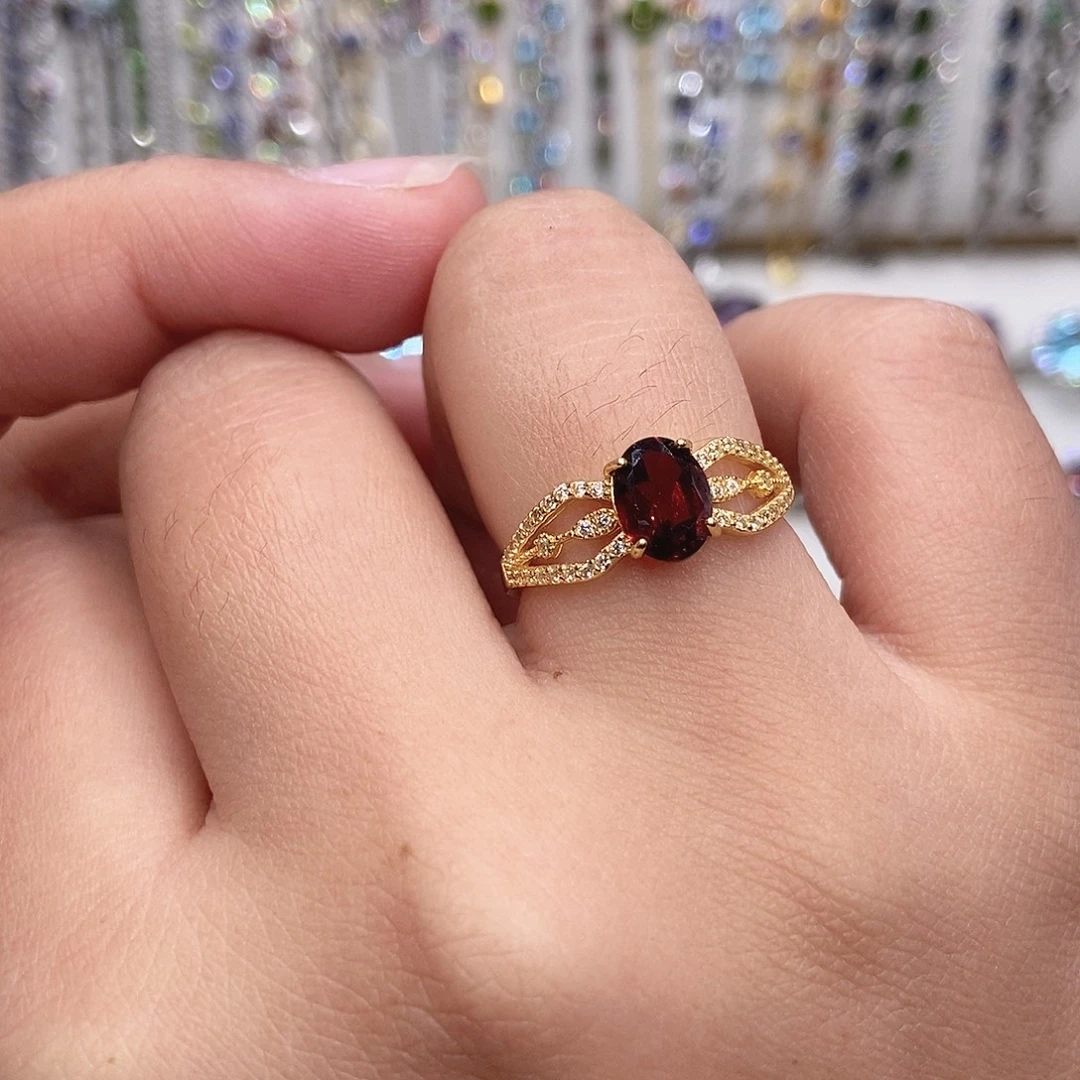 戒指银S925镶嵌石榴石