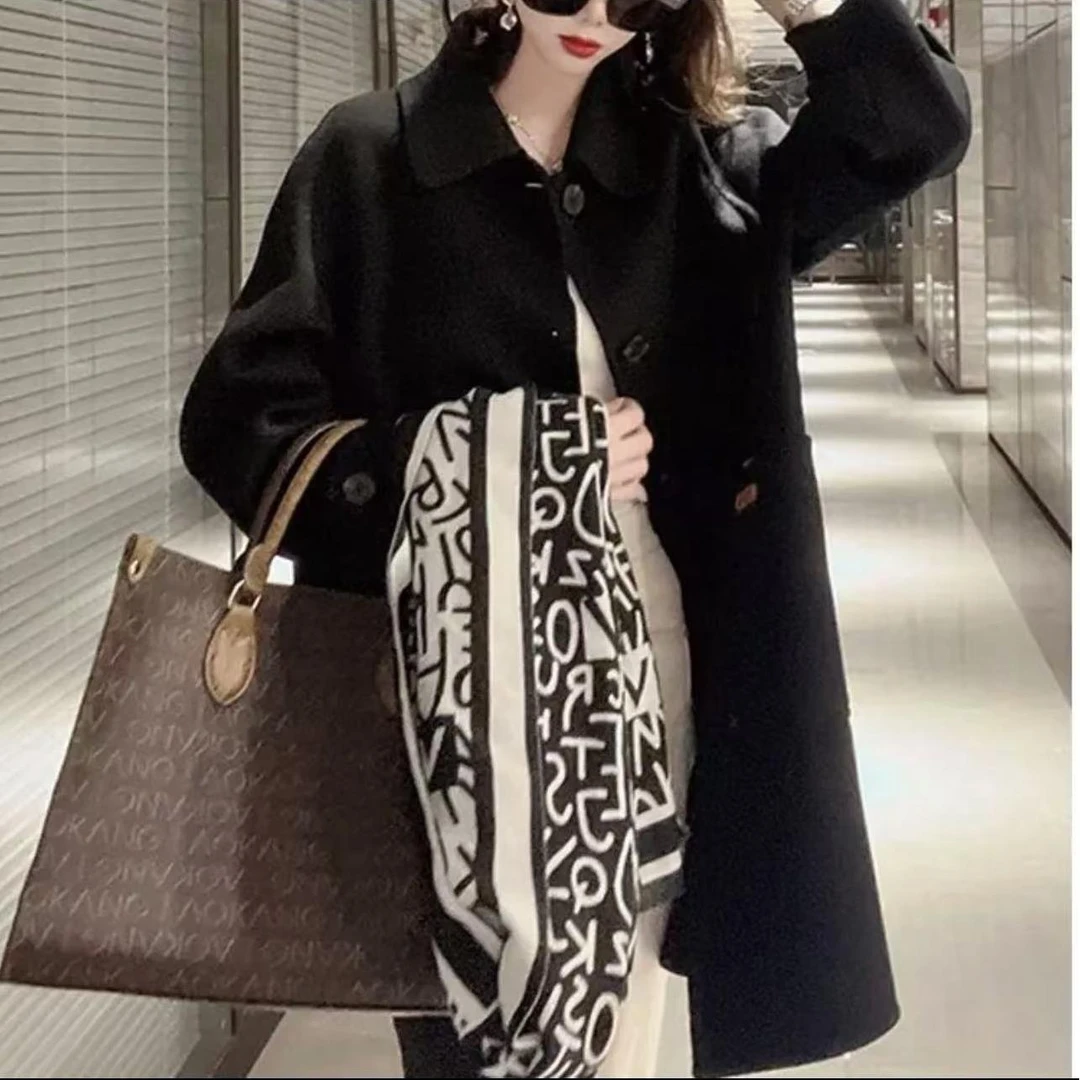 569-设计师款秋冬羊毛加棉新款时尚韩版大衣外套气质百搭加厚