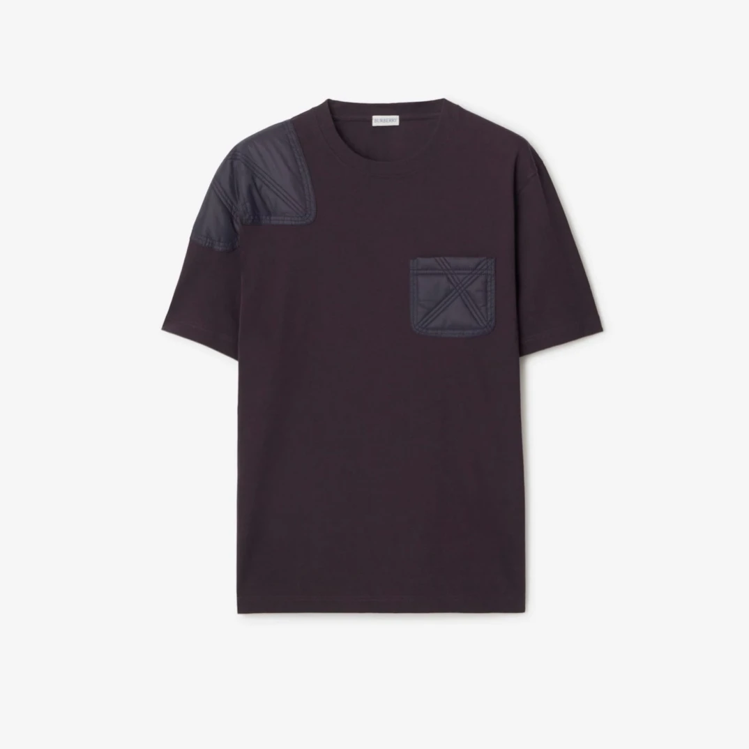 未使用 BURBERRY/博柏利 AM 020095 深紫色口袋拼接短袖