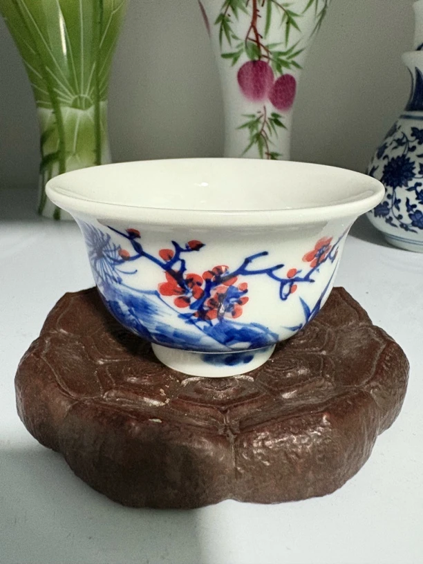 景德镇手绘松竹梅压手茶杯120CC