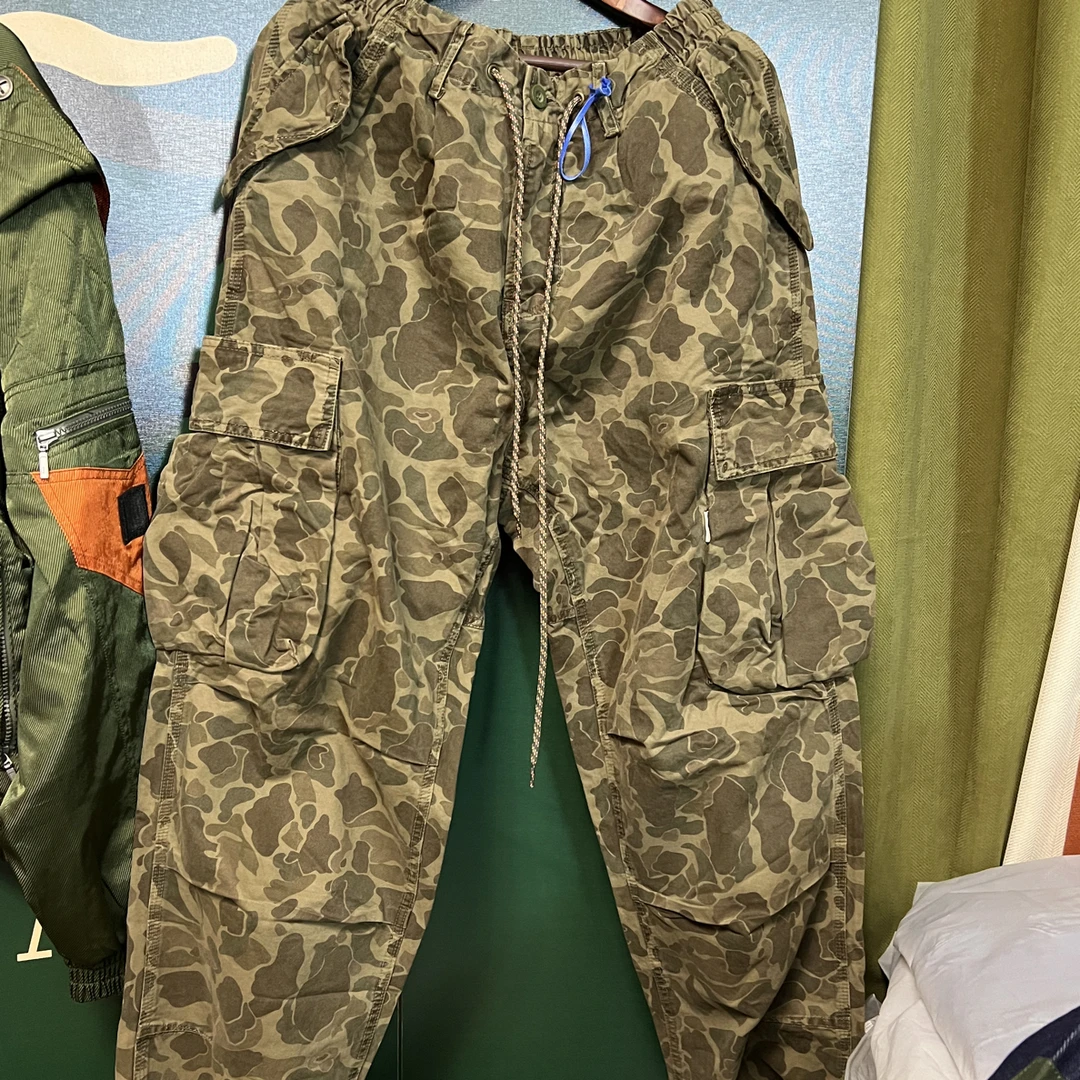 猎鸭迷彩宽松工装裤中腰美式口袋多口袋休闲裤迷彩长裤男士