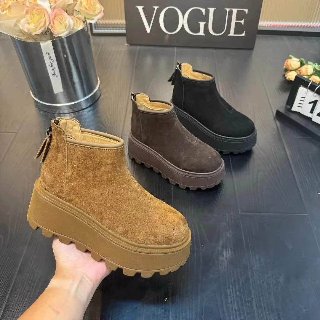 厚底增高雪地靴女外穿冬季新款复古休闲松糕软底棉靴加绒保暖棉鞋