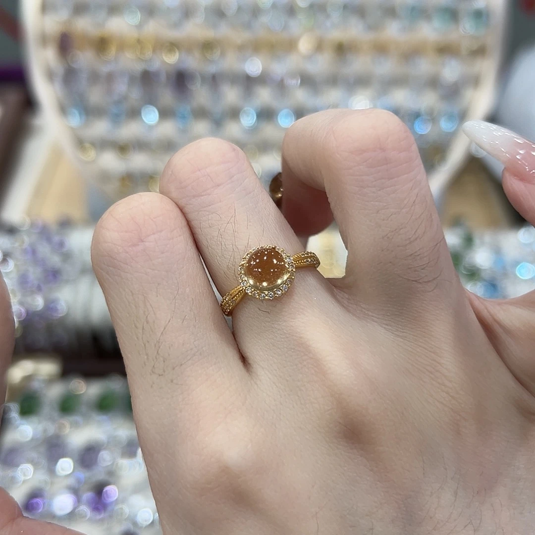 戒指黄晶银S925镶嵌