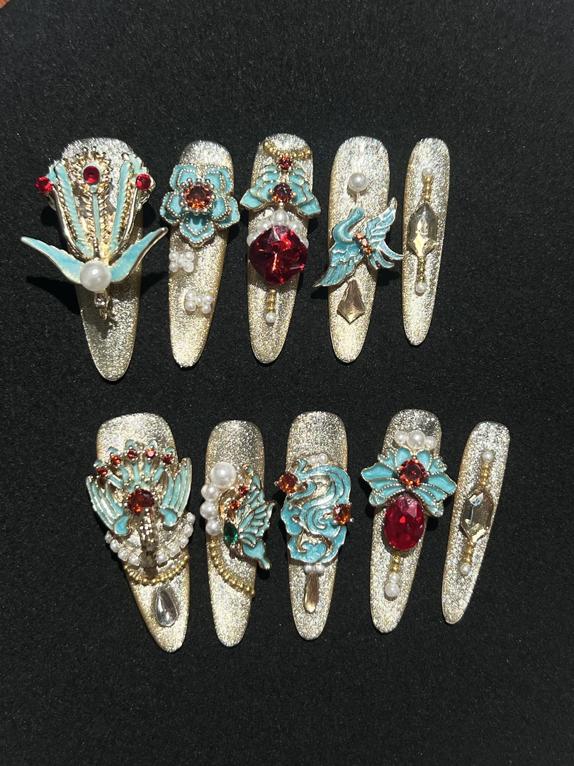 [凤凰涅槃]轻奢重工显白秀禾婚甲古风高级感手工穿戴甲4.0细狗