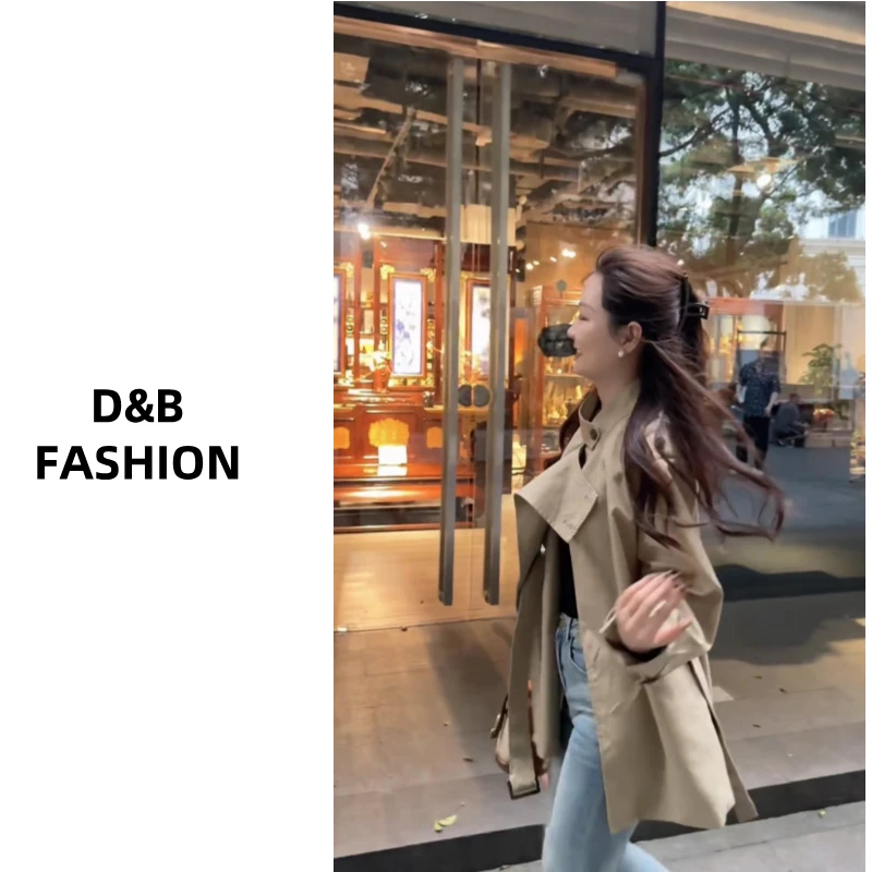 D&B 大贝贝秋季新款法式高级感立领廓形中长款气质大气百搭大衣