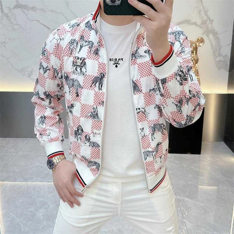 2025新款高品质男士外套春季百搭夹克印花潮流痞帅立领数码上衣
