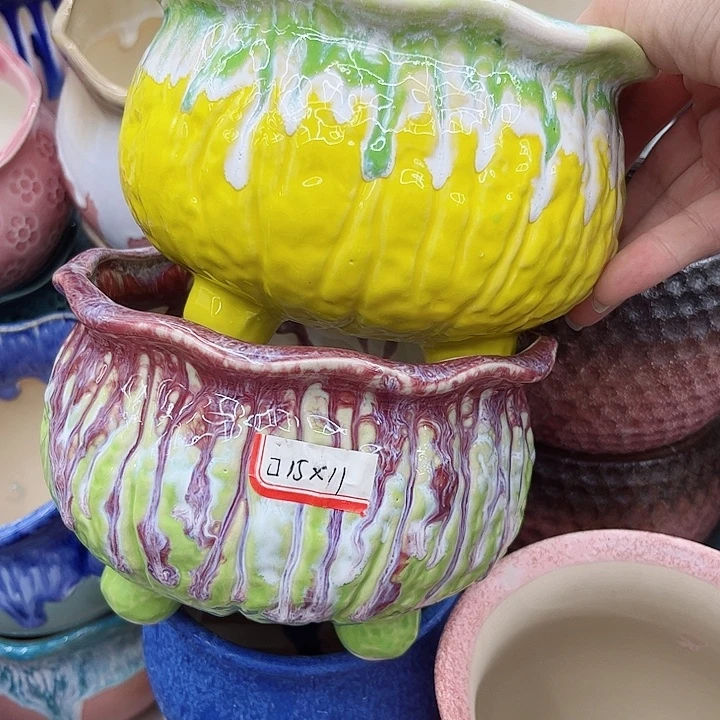 多肉绿植陶瓷花盆9.9包邮，有孔