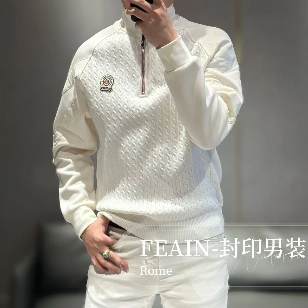 高端男士粗针织提花溜肩卫衣9060