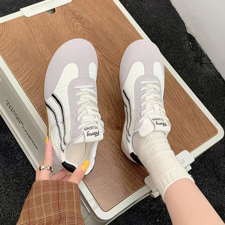 A702 米灰 芭蕾德训鞋女2025新款平底休闲运动鞋复古系带阿甘鞋