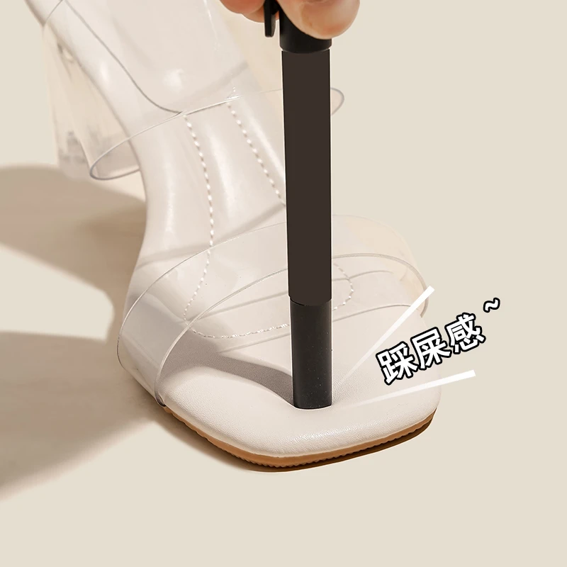 【踩屎感凉鞋】高跟鞋女2025年夏季新款透明水晶鞋凉拖外穿时尚粗跟