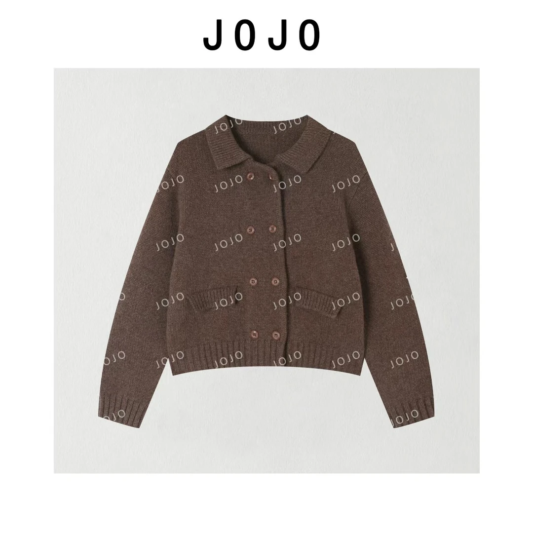 玖了个玖【翻领双排扣毛衣】2025秋季新双排扣针织开衫2509C6055