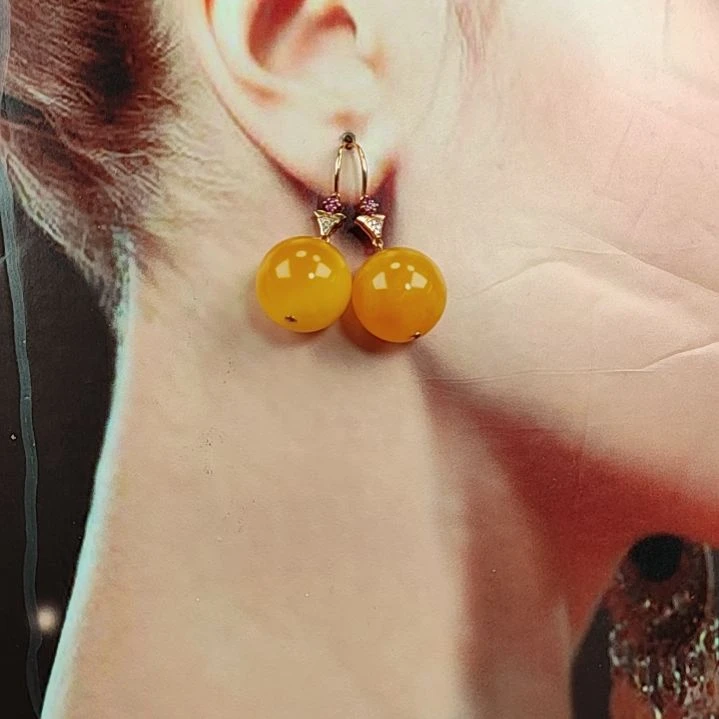 琥珀耳饰18K金镶嵌耳环I8K