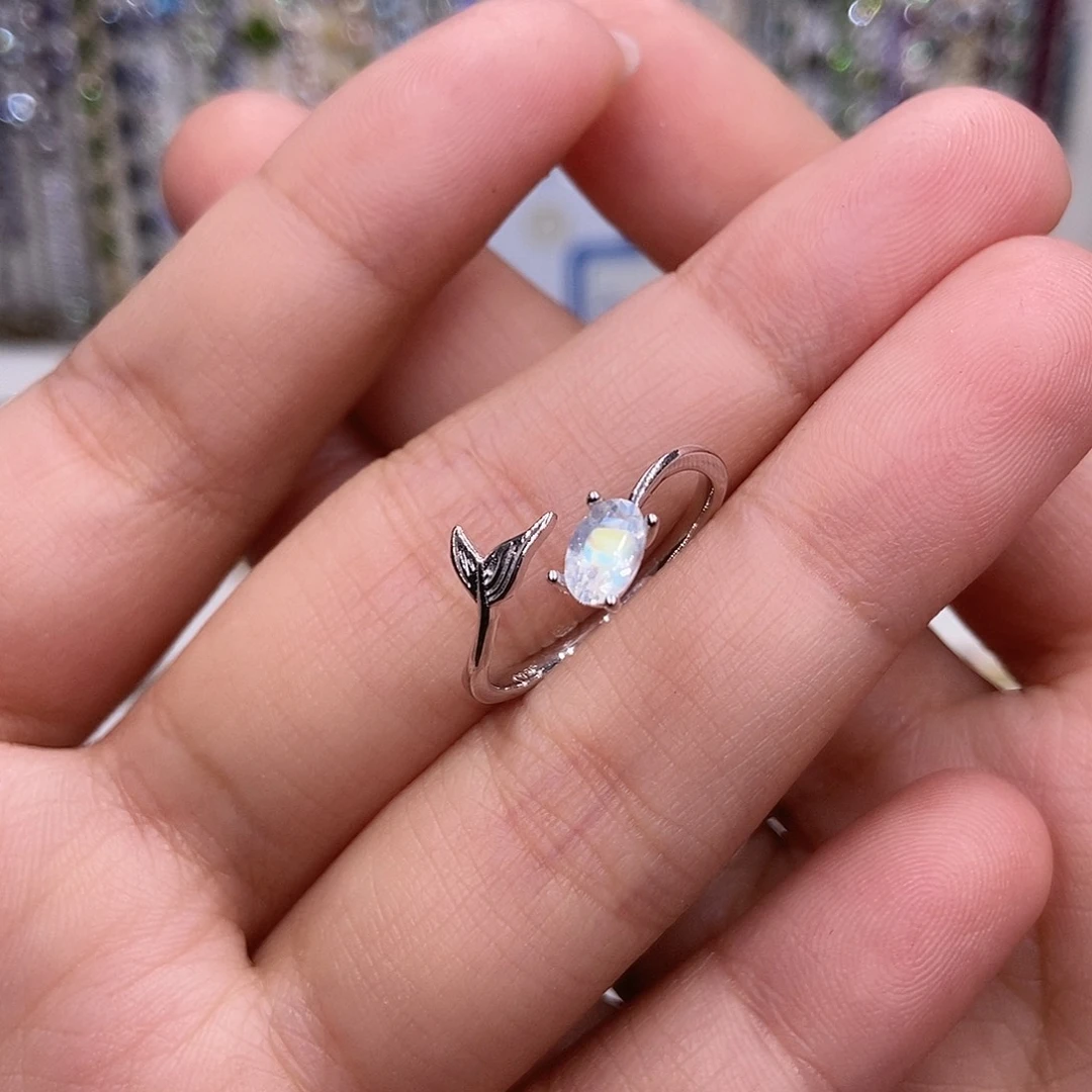 戒指月光石银S925镶嵌