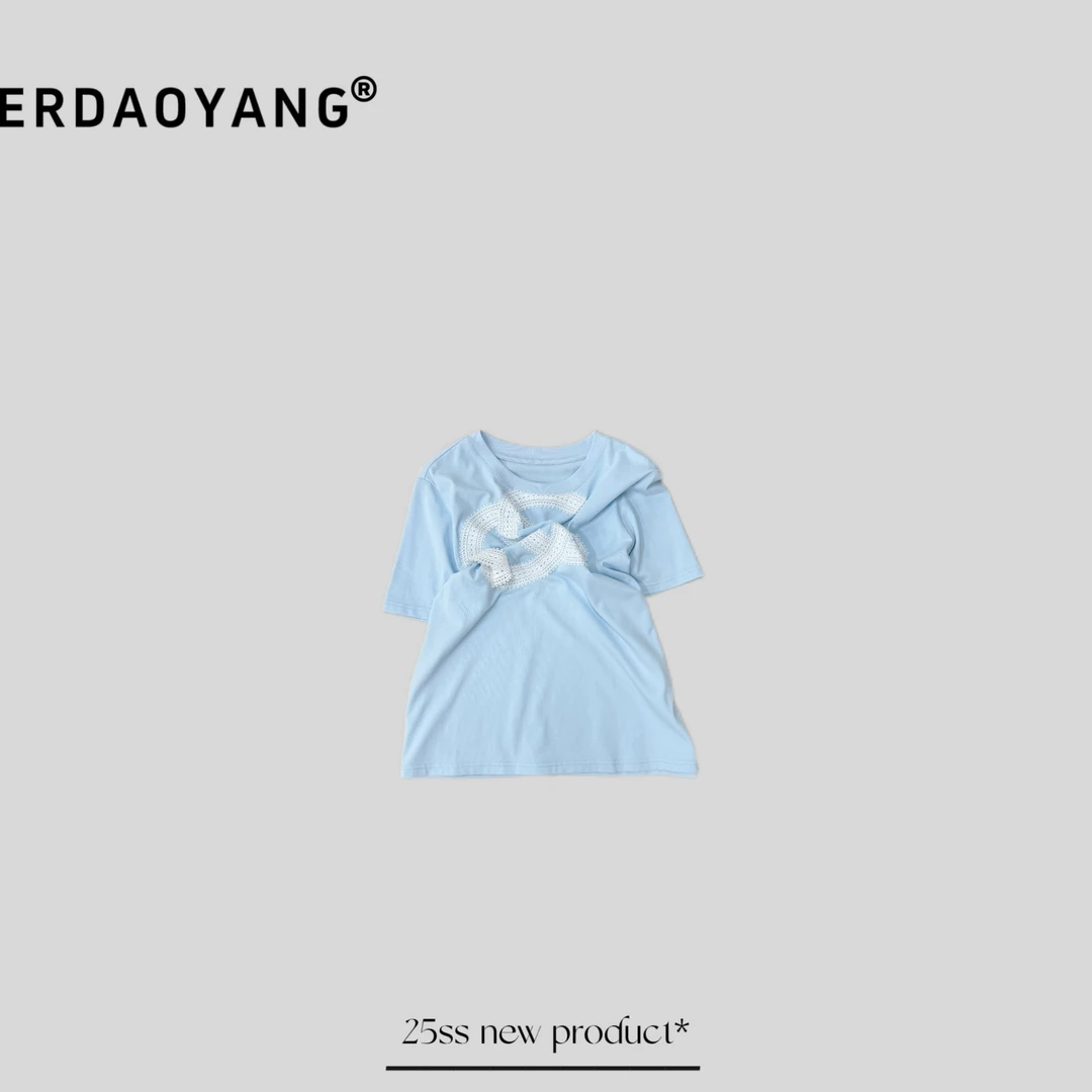 ERDAOYANG "DIY" 春夏新款撞色蕾丝图案短袖DX1182