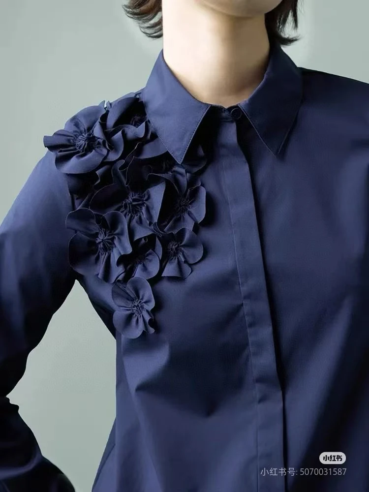 25年早春立体花朵棉衬衫