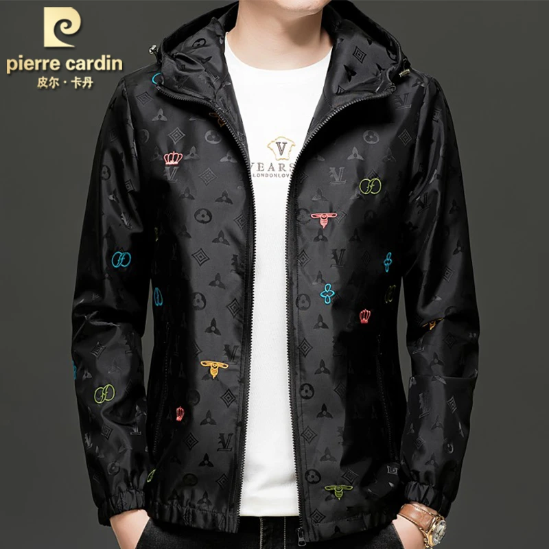 皮尔卡丹高端轻奢夹克外套时尚百搭印花长袖连帽潮流新款休闲运动