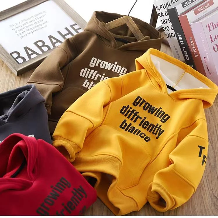 【海涛大叔】儿童加绒连帽卫衣冬新字母奥粒一体绒加厚上衣26203 Y