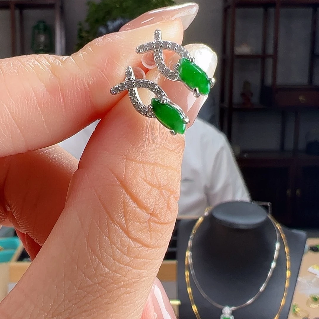 翡翠银S925镶嵌耳饰耳环22