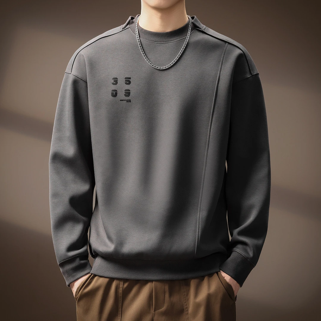 GS秋季新款简约重磅双层领卫衣时尚个性拼接圆领美式潮牌宽松上衣