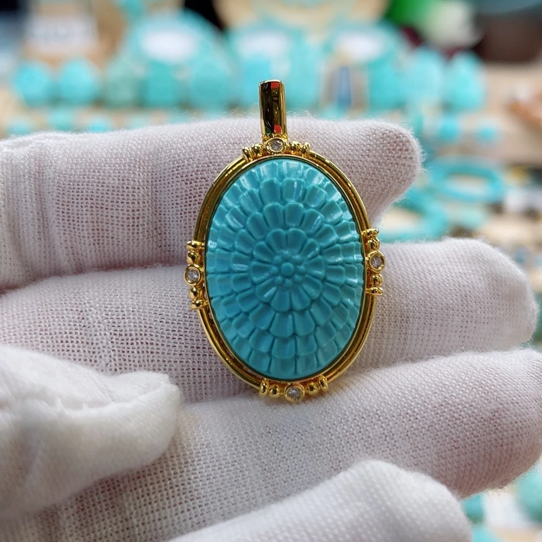 绿松石18K金镶嵌珠宝奇石