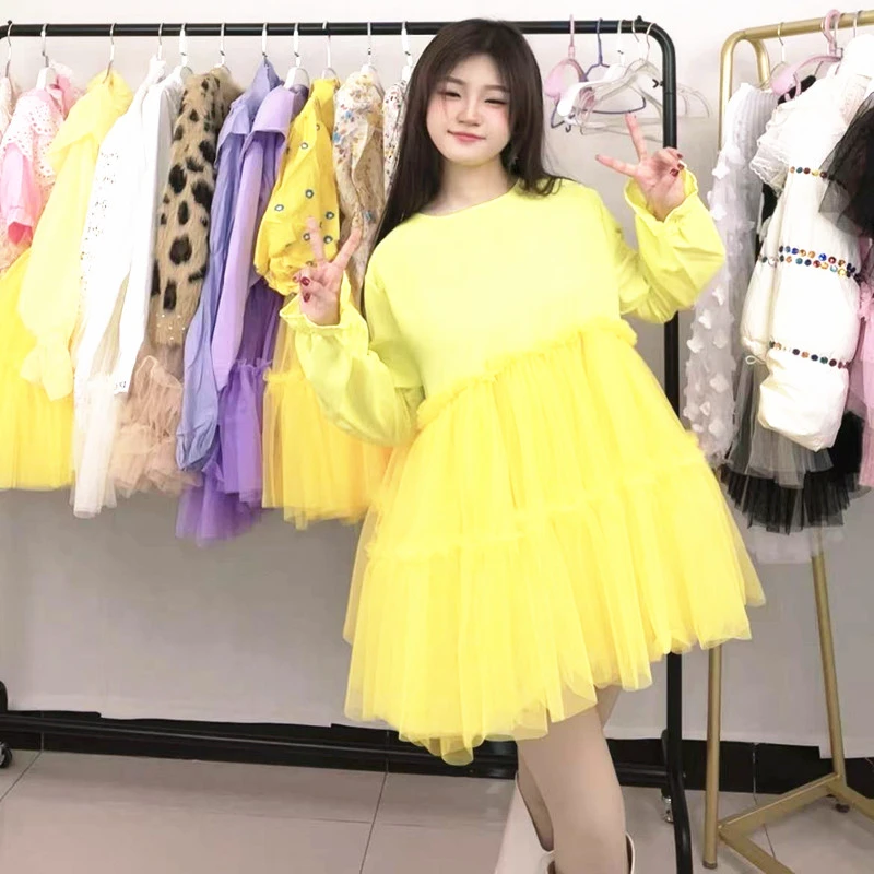 设计师款春夏网纱拼接连衣裙女款洋气重工蓬蓬裙漂亮别致小衫