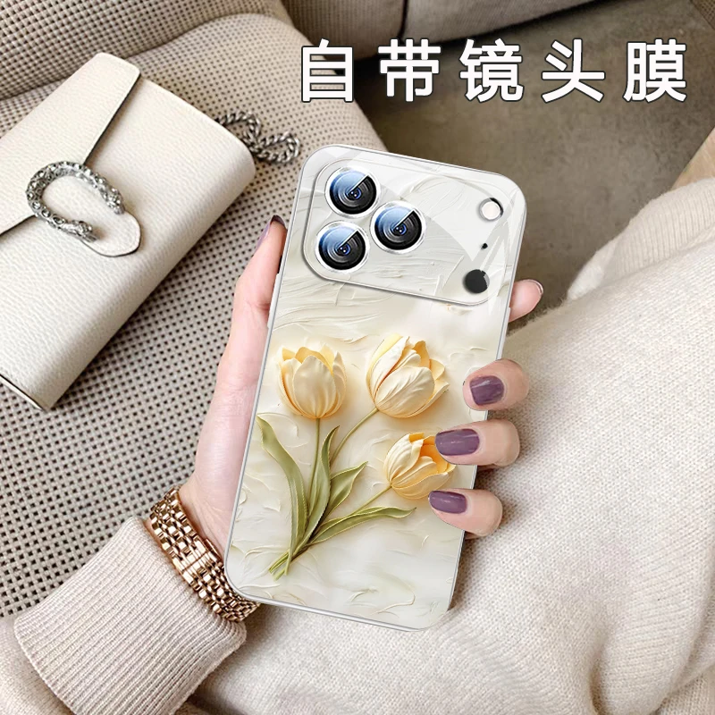 iPhone17奶油郁金香苹果17promax新款手机壳镜头防摔17pro适用16p