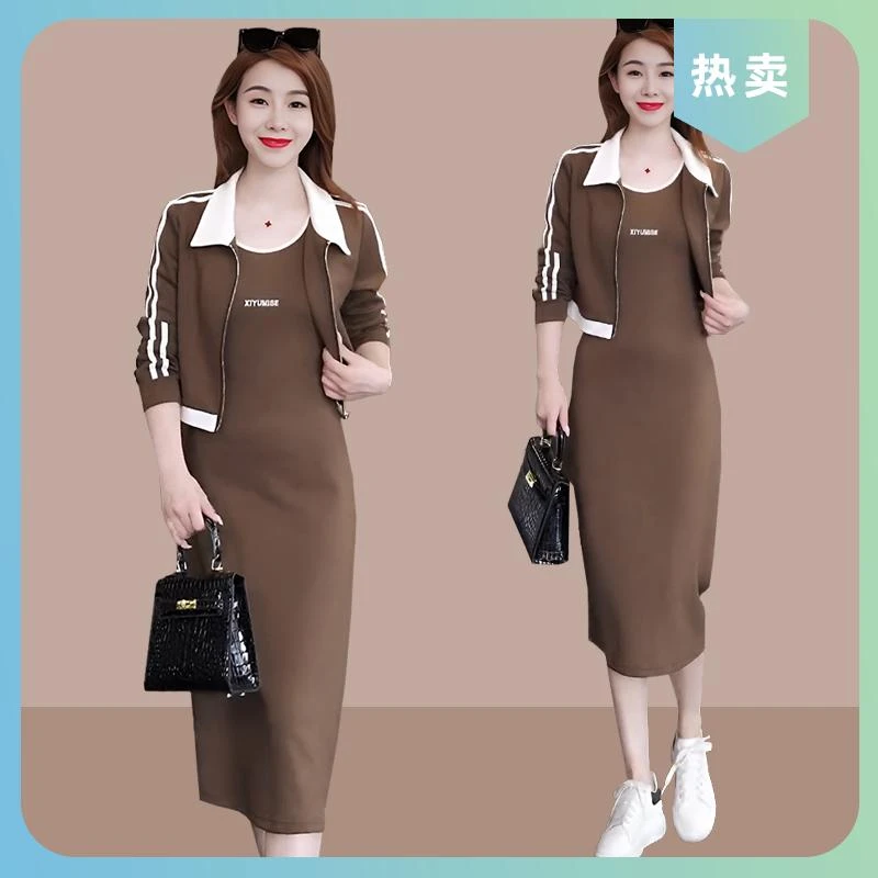 连衣裙套装女2025春秋新款小个子短外套设计感长裙休闲时尚两件套
