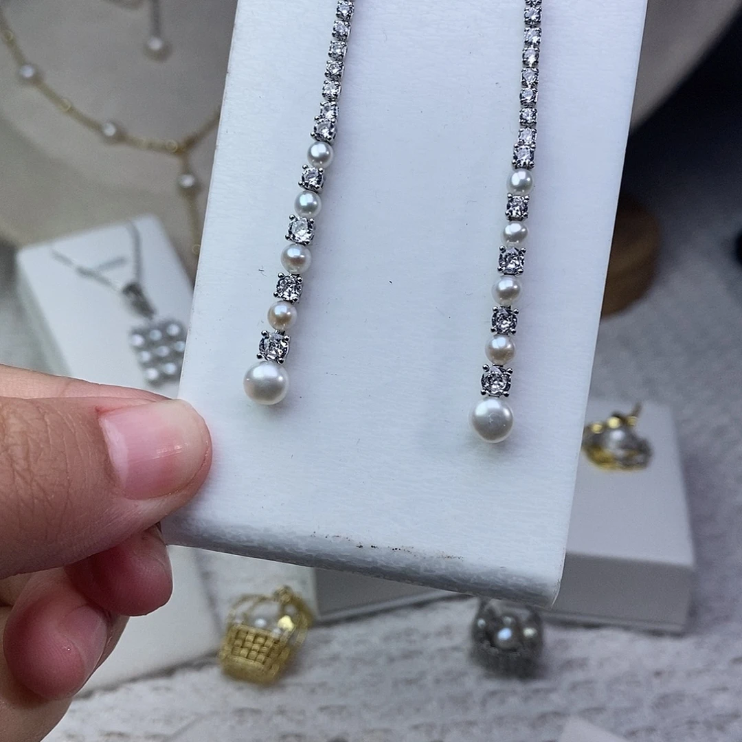 淡水珍珠耳饰银S925镶嵌