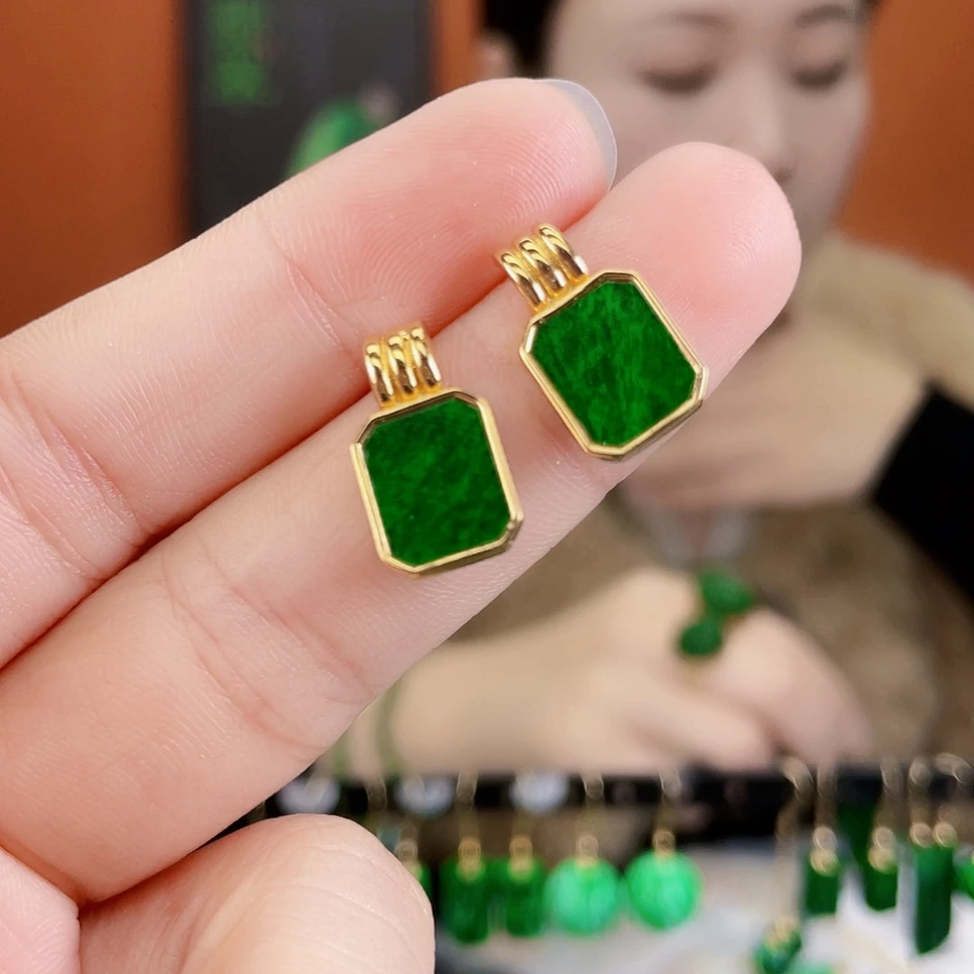 翡翠银S925镶嵌耳饰