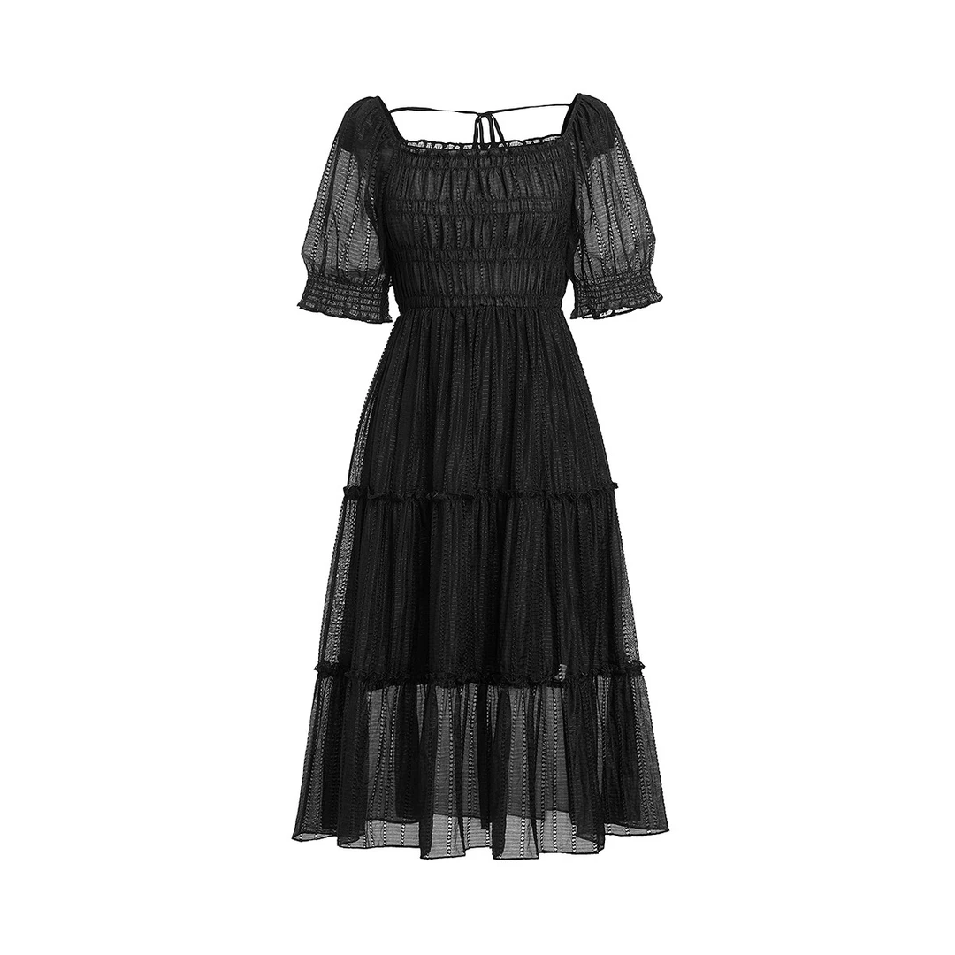 【小余专属】红袖肌理感泡泡袖松紧收腰连衣裙89424131607