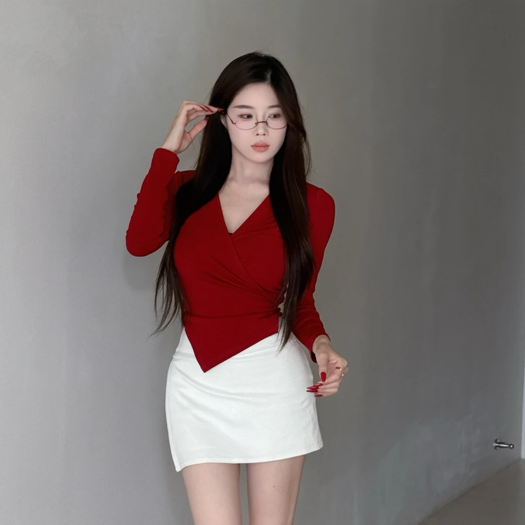 【海岛假日】7526＃御姐纯欲设计感系带长袖上衣