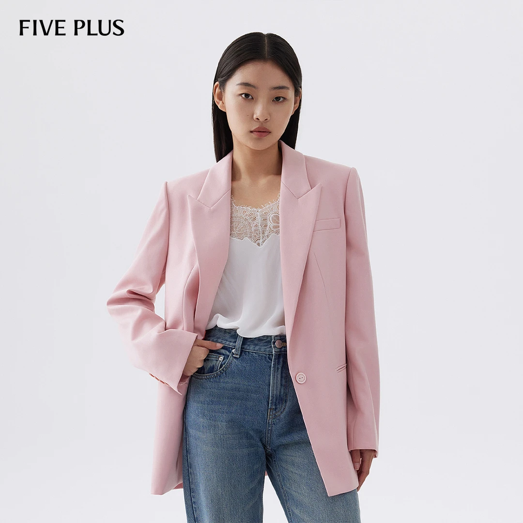 FIVE PLUS秋装西装女羊毛精纺斜纹呢外套通勤长袖宽松2LN3043110