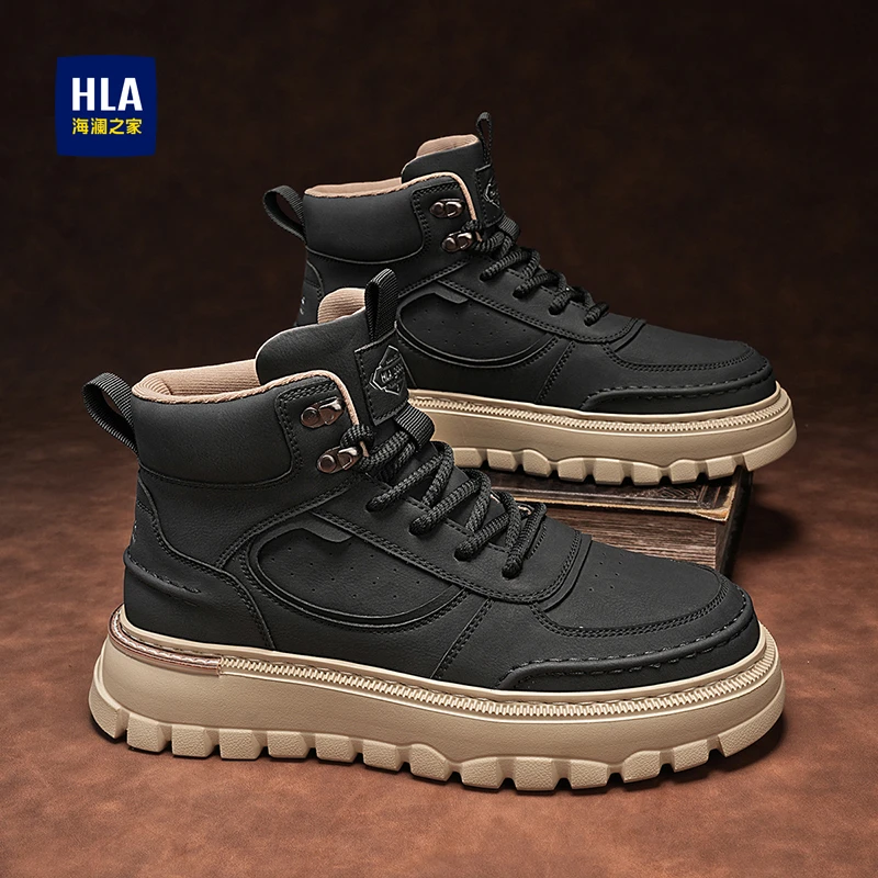 HLA/海澜之家2024新款秋季百搭高帮复古英伦风男士户外运动靴301
