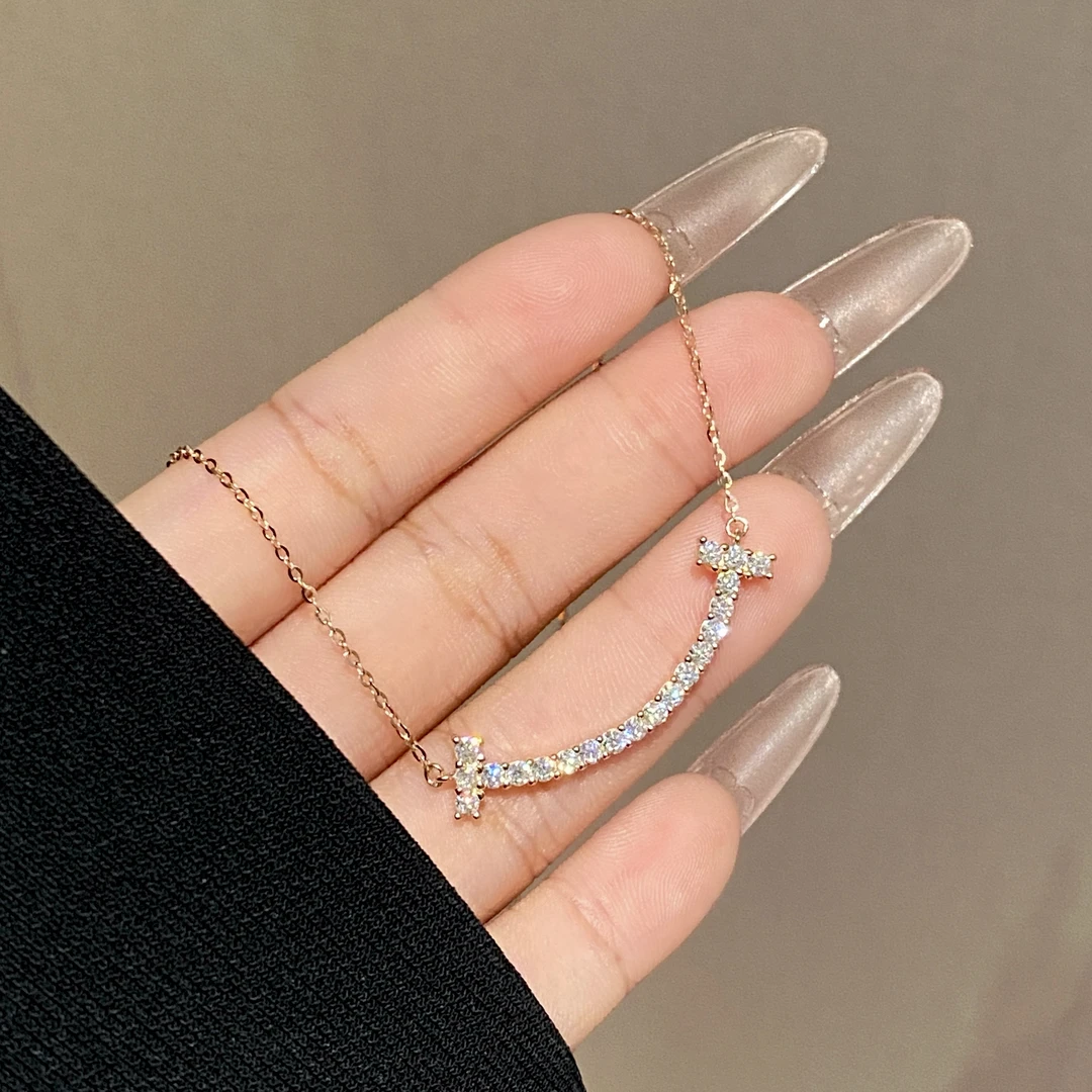 坠链均925银莫桑石 微笑项链精致百搭设计小众温柔A3212