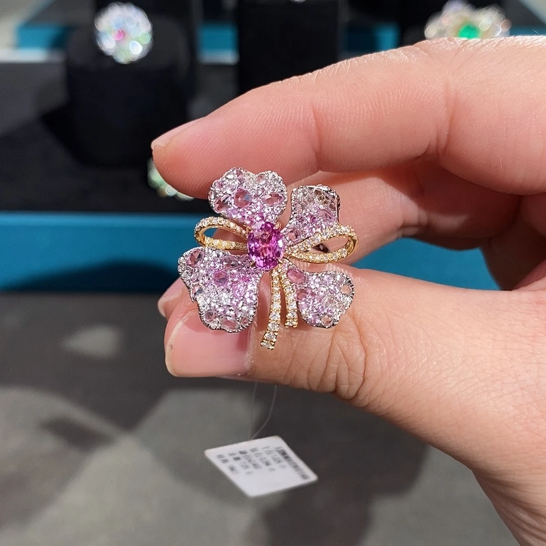 戒指18K金镶嵌彩色蓝宝石无烧帕帕拉恰1.026ct