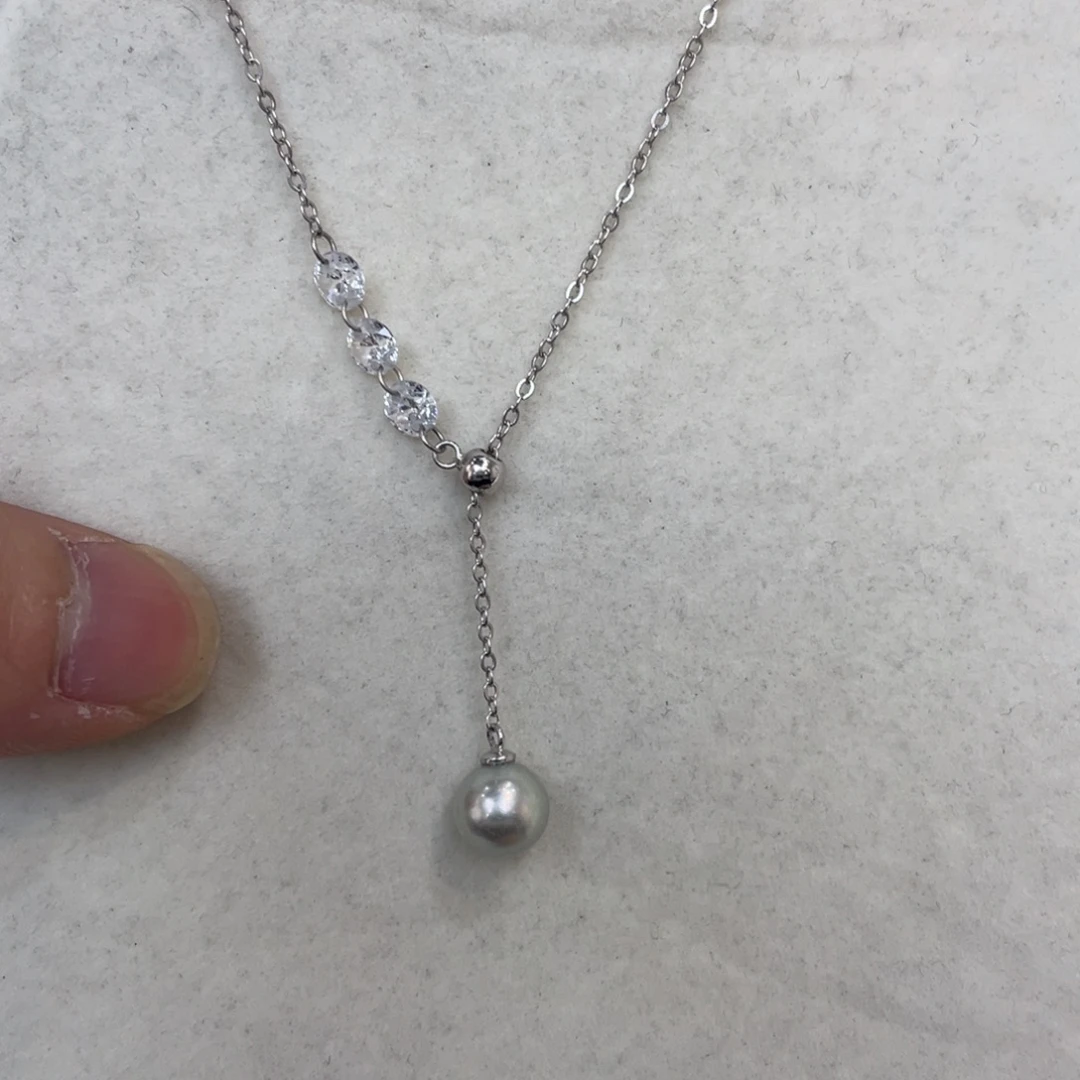 银S925镶嵌海水珍珠项链