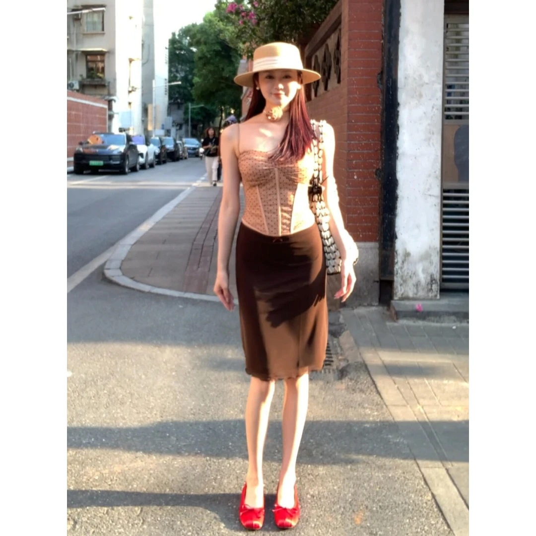 MARIE.COCO小香风套装名媛风气质波点吊带背心A字包臀裙子两件套